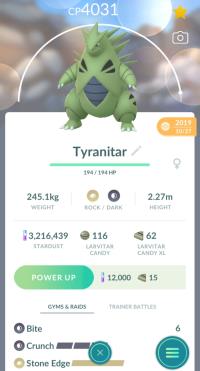 **FOR LEVEL 40+ PLAYERS** LEVEL 44 TYRANITAR + 3 MOVES UNLOCKED ||| Larvitar Evolution - Pokemon Go Services