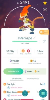 HIGH CP INFERNAPE + 3 MOVES UNLOCKED + LEGACY BLAST BURN ||| Chimchar Evolution - Pokemon Go Services