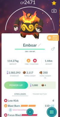 HIGH CP EMBOAR + 3 MOVES UNLOCKED + LEGACY BLAST BURN ||| Tepig Evolution - Pokemon Go Services
