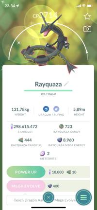 Fast trade 1M stardust (unregistered) or 20K stardust (registered) - Shiny Rayquaza Level 40 - 3 moves (random move)