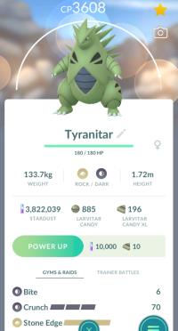 LEVEL 40 TYRANITAR + 3 MOVES UNLOCKED ||| Larvitar Evolution - Pokemon Go Services
