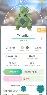 **FOR LEVEL 40+ PLAYERS** LEVEL 44 TYRANITAR + 3 MOVES UNLOCKED + LEGACY SMACK DOWN ||| Larvitar Evolution