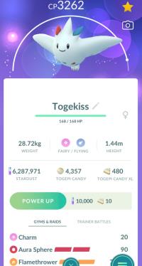 LEVEL 40 TOGEKISS + 3 MOVES UNLOCKED + LEGACY AURA SPHERE ||| Togepi Evolution - Pokemon Go Services