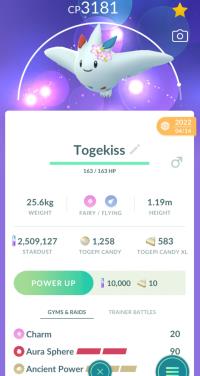 LEVEL 40 FLOWER CROWN TOGEKISS + 3 MOVES UNLOCKED + LEGACY AURA SPHERE ||| Togepi Evolution