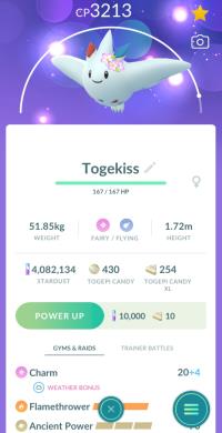 LEVEL 40 FLOWER CROWN TOGEKISS + 3 MOVES UNLOCKED ||| Togepi Evolution - Pokemon Go Services