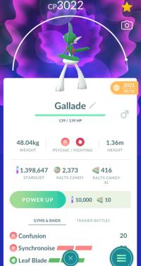 LEVEL 40 GALLADE + 3 MOVES UNLOCKED + LEGACY SYNCHRONOISE ||| Ralts Evolution - Pokemon Go Services