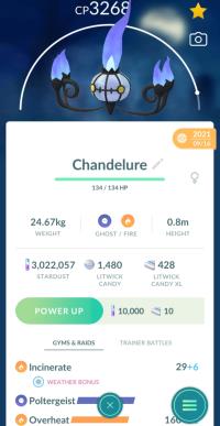 LEVEL 40 CHANDELURE + 3 MOVES UNLOCKED + LEGACY POLTERGEIST ||| Litwick Evolution - Pokemon Go Services