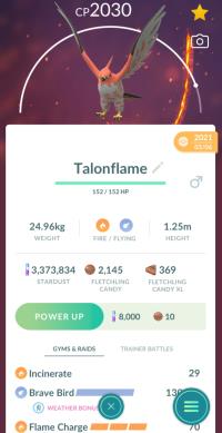 HIGH CP TALONFLAME + 3 MOVES UNLOCKED + LEGACY INCINERATE ||| Fletchling Evolution - Pokemon Go Services