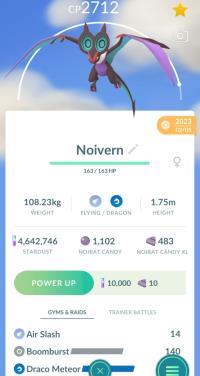 LEVEL 40 NOIVERN + 3 MOVES UNLOCKED + LEGACY BOOMBURST ||| Noibat Evolution - Pokemon Go Services