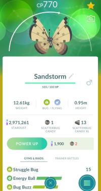VIVILLON (SANDSTORM PATTERN) + 3 MOVES UNLOCKED ||| Scatterbug Evolution - Pokemon Go Services