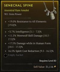 901 Druid MAX Spirit cost reduction / MAX Damage while Human / 11.5% WW skill damage / 3.7% Intelligence