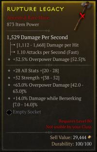 100% Perfect Off-hand Mace - 28 All Stats / 52 Str / 63% Overpower Damage / 14% Damage while Berserking
