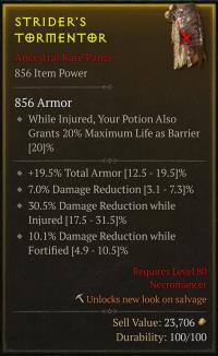 Rare Necro Pants - 19.5% Total Armor / 7% Damage Reduction / 30.5% Damage Reduction while Injured / 10.1 Damage Reduction while Fortified