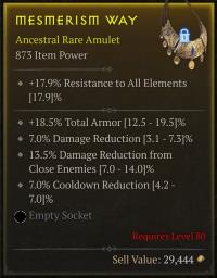Rare Amu - 18.5% Total Armor / 7% Damage Reduction / 13.5% Damage Reduction from Close Enemies / 7% Cooldown Reduction