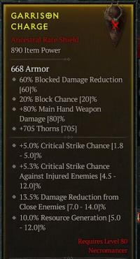 4E1/LVL80Shield-Necromancer/+5%Critical Strike Chance/+5.3%Critical Strike ChanceAgainst Injured Enemies/13.5%Damage Reduction fromClose Enemies