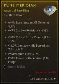 100% Perfect Barb Ring - 5% Crit - 14% Damage while Berserking / 9 Max Fury / 12% Resource Generation