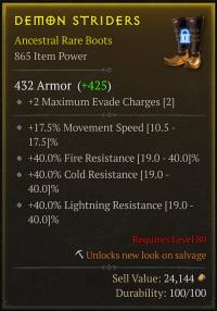 100% Perfect Boots - 17.5% Movement Speed / 40% Fire Resis / 40% Cold Resis / 40% Lightning Resis
