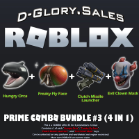 ROBLOX - Prime Bundle #3 | 4 in 1 | DLC (Hungry Orca, Freaky Fly Face, Clutch Missile Launcher, Evil Clown Mask)