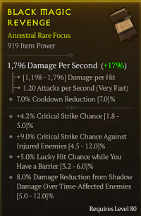80 LVL FOCUS 919 item power - Critical Chance , Lucky chance have a barrier - Damage Reduction - Critical Chance injured enemies