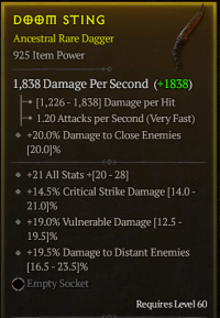 60lvl Dagger 925 item power - All stats , Vulnerable damage , Critical Strike damage , Distant damage