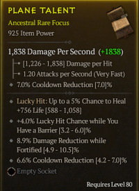 80LVL Focus 925 item power - Cooldown Reduction , Damage Reduction fortified , Lucky hit have a barrier - 3/4