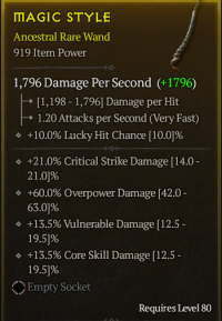 80lvl Wand 919 item power - Critical damage , Overpower damage , Vulnerable damage , Core damage - 4/4 bis