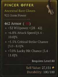 Season 3 - 925 IP Gloves - 7% Lucky Hit Chance, 6.8% Attack Speed, 5.5% Critical Strike Chance