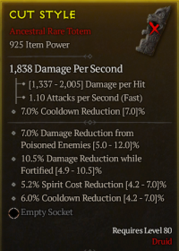 80 LVL 925 item power Totem - Damage reduction poisoned , Damage reduction fortified , Sprit cost , Cooldown reduction - 4/4 bis Druid