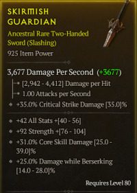 80LVL 925 item power TWO-HANDED Sword - All stat , STR ,Core damage , Damage while berserking - 4/4