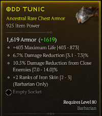 80LVL Chest armor 925 item power - Maximum life , Damage Reduction , Damage Reduction from close enemies - 3/4