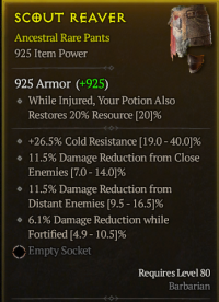 80LVL PANTS 925 item power - Damage reduction fortified ,Damage reduction Distant , Damage reduction Close - 3/4