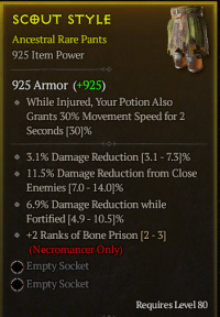 80LVL Pants 925 item power - Damage reduction , Damage reduction close , Damage reduction Fortified - 3/4