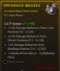 5M4/LVL60 Chest Armor/12%Damage Reduction from CloseEnemies 14%Damage Reduction fromDistant Enemies 7.5%Damage Reduction fromBleeding Enemies