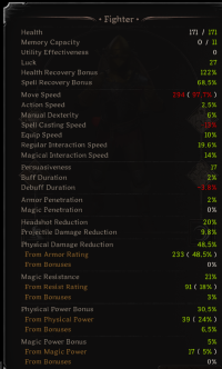 Full fighter set (171HP/294 move speed/full true&additional dmg/48.5% physical dmg reduction/30.5% physical power bomus)