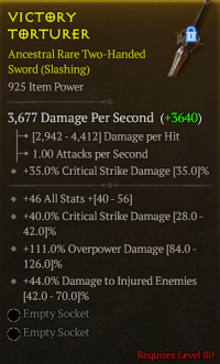 lvl 80 2h Sword/+102Strength +41%Damage to close Enemies +15%Damage while Berserking +15%Damage over time/a+