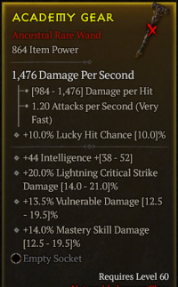 5-5-47/LVL60 Wand/ +44 Intelligence +20% Lightning Critical StrikeDamage +13.5% Vulnerable Damage +14% Mastery Skill Damage