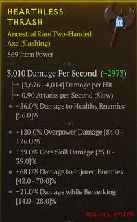 lvl 80 2h MAX/+120%Overpower Damage +39%Core skill Damage +21%Damage while Berserking +68%Damage to Injured Enemies/a+